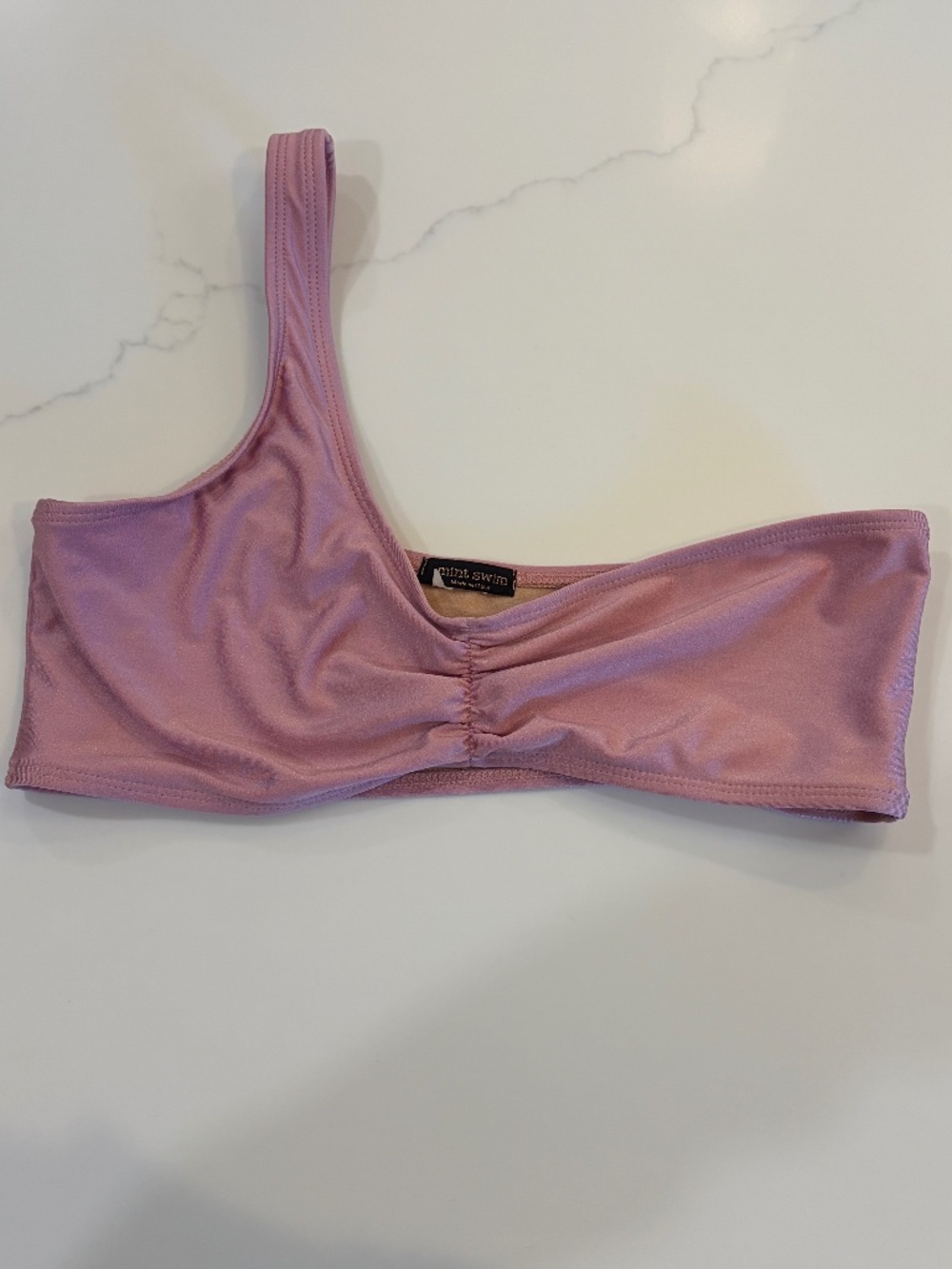 Mint Swim Pink One Shoulder Bikini Top | Ruched Asymmetrical Swim Top